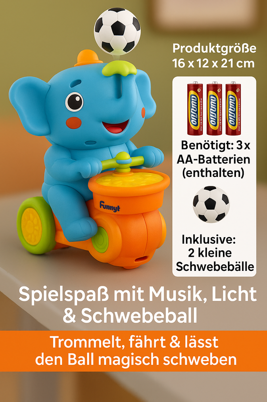Trommel-Elefant mit Schwebeball – Musik & Spielspaß für Kinder (inkl. Batterien)